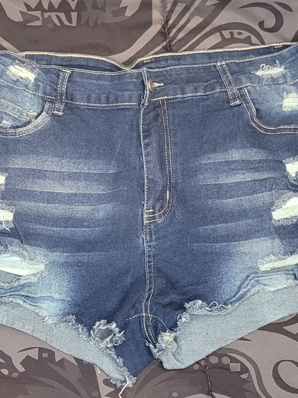 SHEIN Blue Distressed High-Rise Denim Shorts